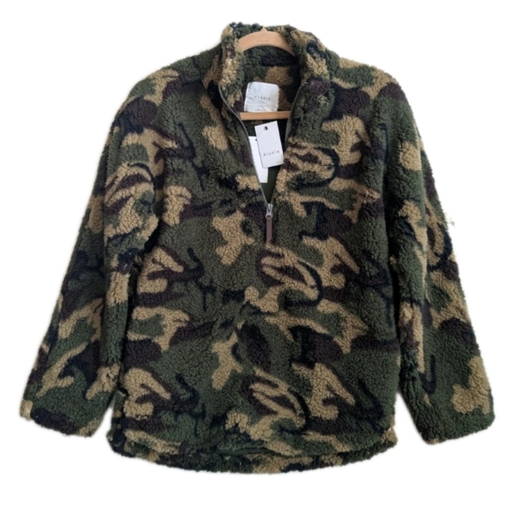 NWT Elodie Camo Half Zip Faux Shearling Jacket Pullover Size XS NWT